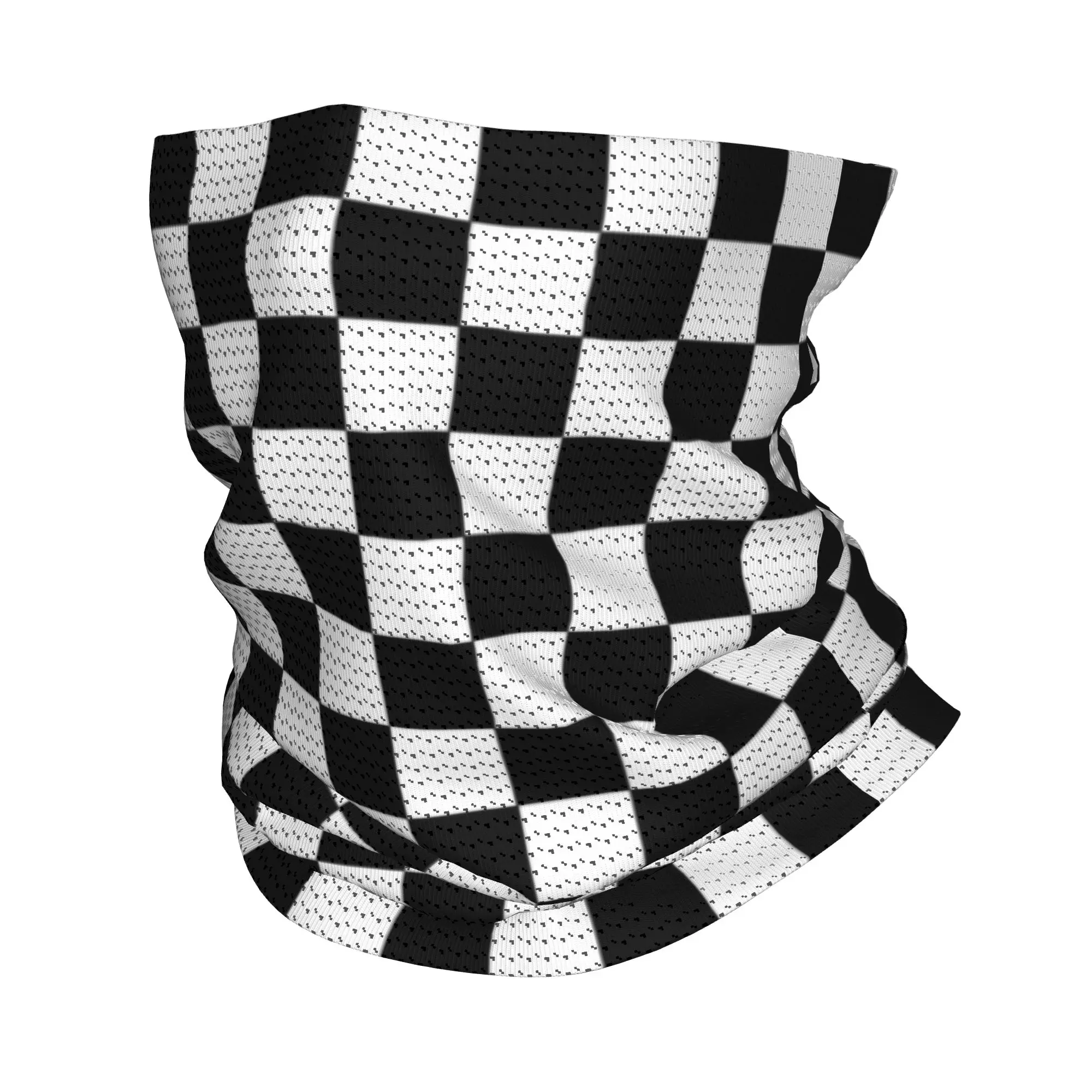 

Зимний шарф-бандана с черно-белым клетчатым узором, многофункциональный головной убор для походов, геометрический шарф-гейтер с шахматным принтом
