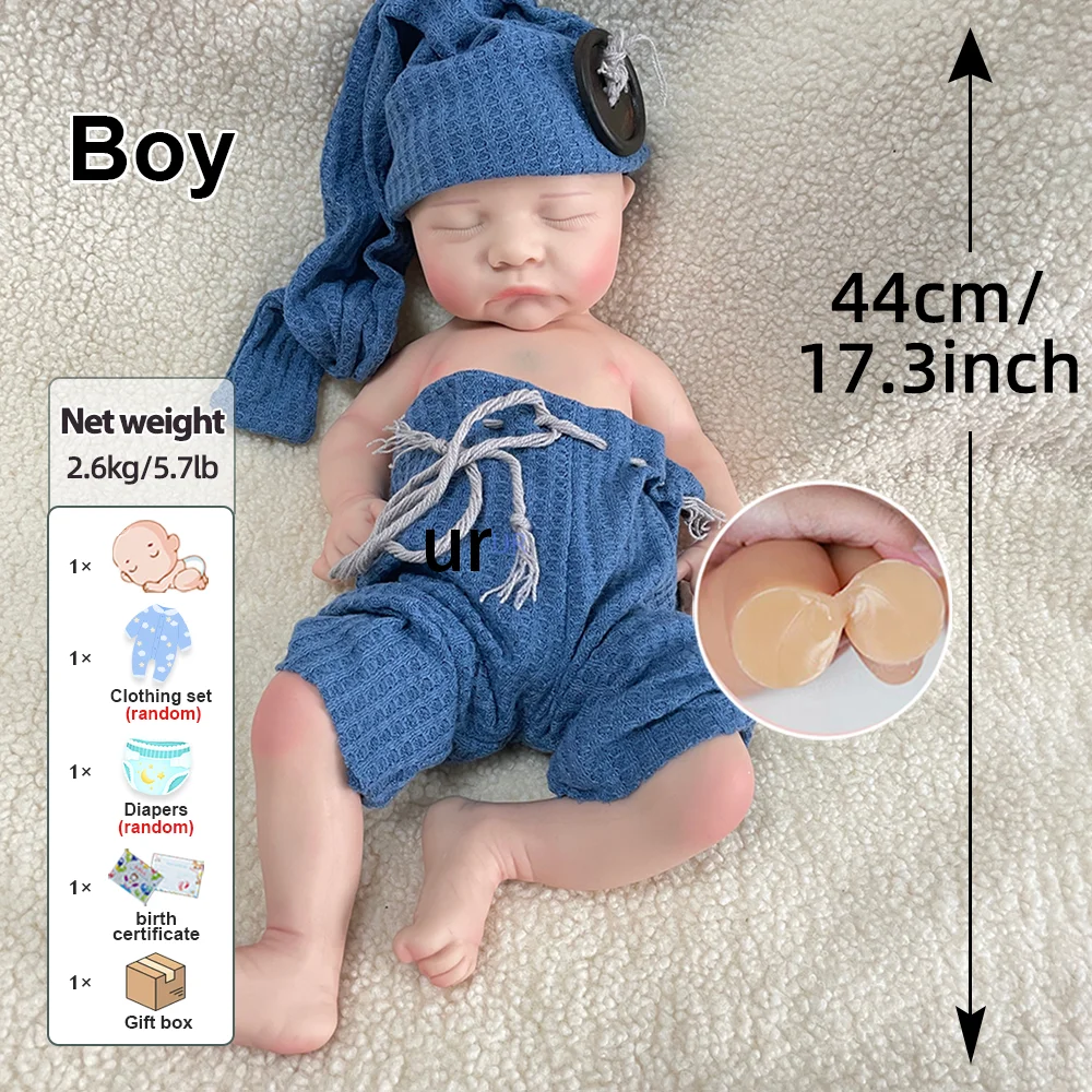 Muñeca bebé renacida de silicona realista de 17 pulgadas Cuerpo de silicona ultra suave con peso para sentirse como un bebé real para terapia y abrazos