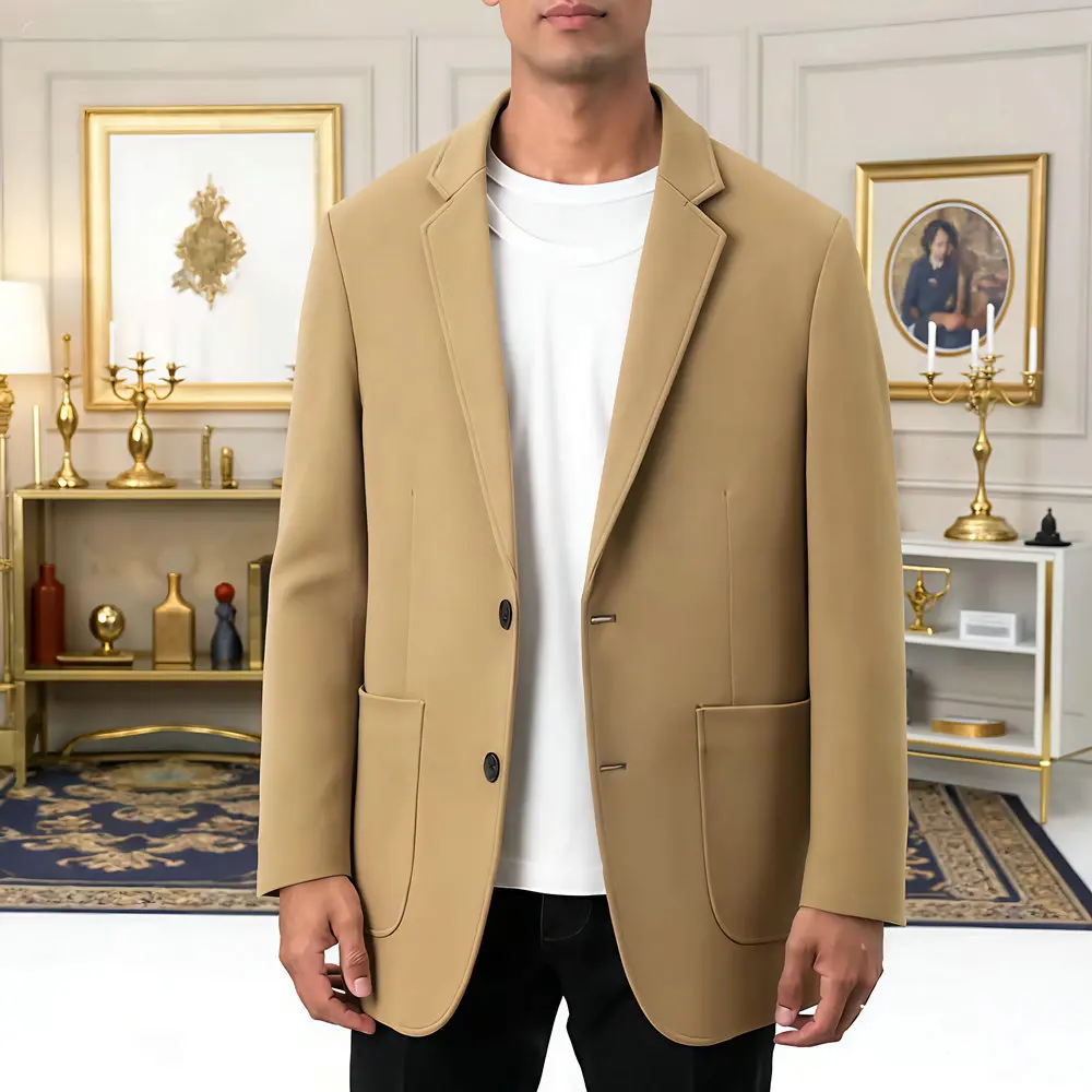 

Men's Tweed Blazers Khaki Black Coffee Solid Colour Suit Jackets Male Elegant Outfits Office Daily Clothes Old Money Attire 2025