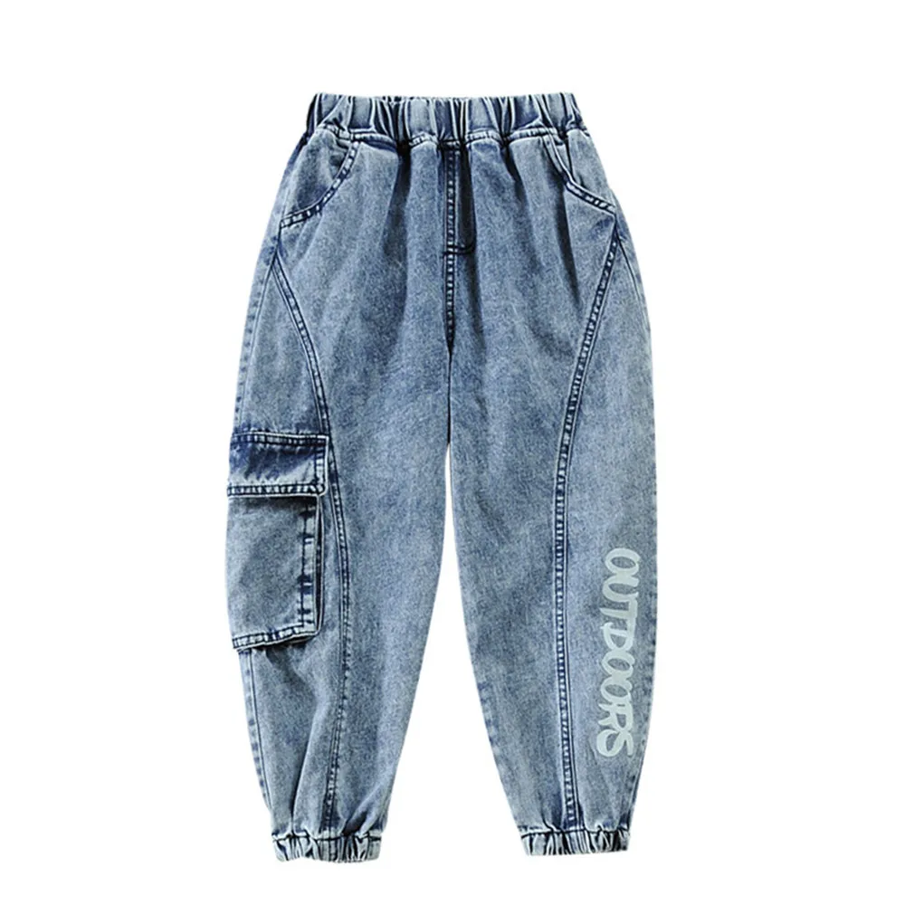 

Boys' Elastic Waist Denim Pant Spring Autumn Classic Fashion Kids Leisure Loose Jeans For Age 4-14 T Cowboy Trousers