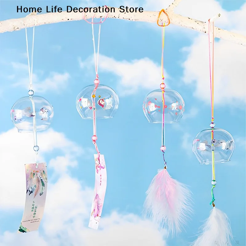 【TG】Japanese Wind Bell Japan Wind Chimes Handmade Glass Furin Home Decors Spa Kitchen Office Decor Sakura Cherry Blossom Pattern