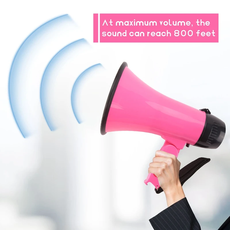 25 Watt Compact Speaker PA Bullhorn - with Built-in Siren, Voice Recorder, Bottle Opener,Pink-PZZW