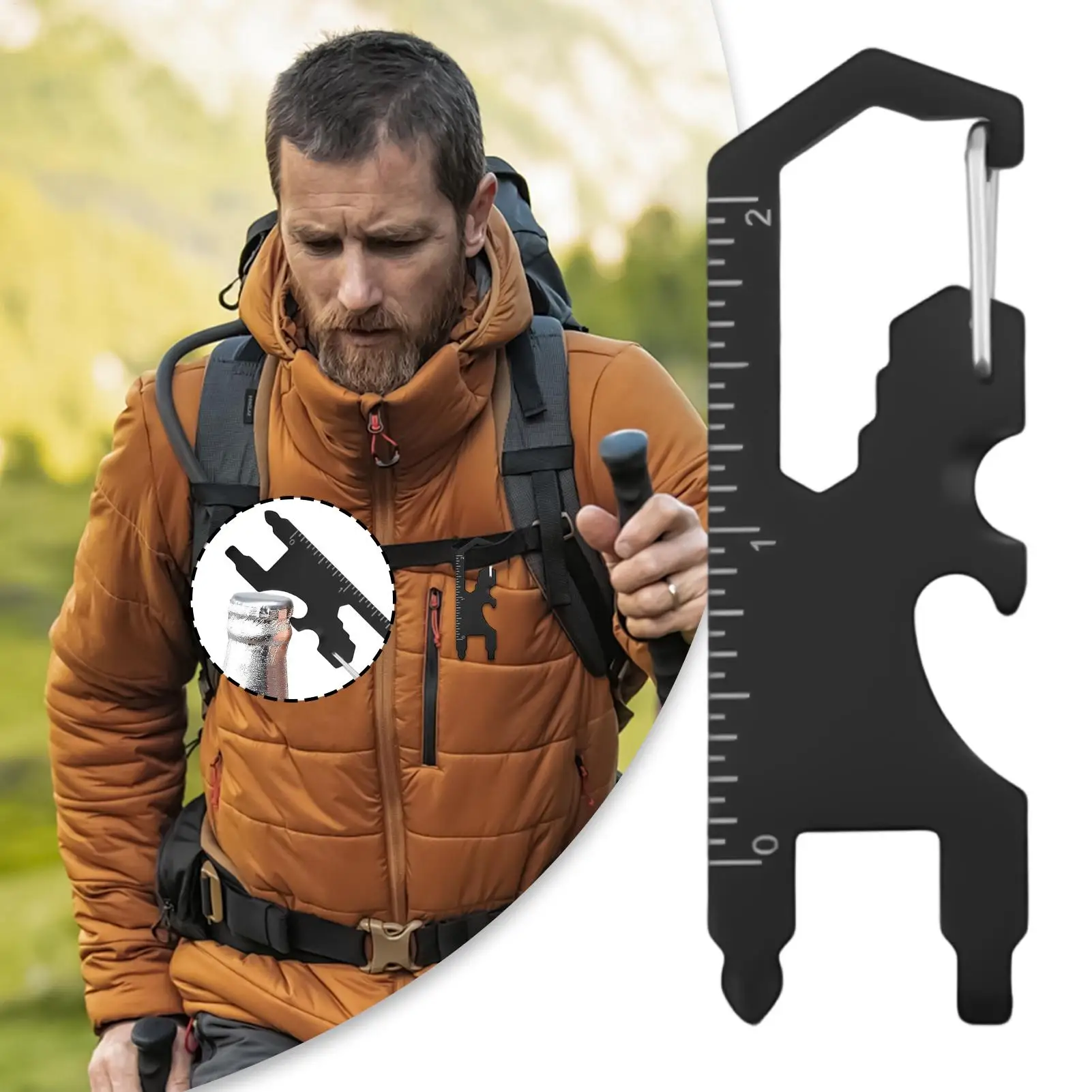 8in 1 Multi-functional Tool Keychain Bottle Opener Ruler Portable rust proof Wrench Camping Hiking Outdoor Activities tool card