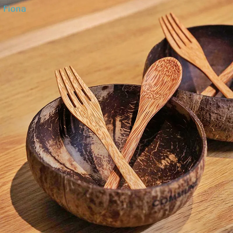 ⛟Handcrafted Coconut Bowl Set, Reusable Wooden Spoon & Coconut Shell Bowl for Daily Use