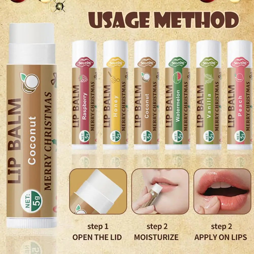 Zestaw 6 sztuk balsamów do ust na prezent świąteczny, błyszczący i nawilżający, odżywczy, zmiękczający martwy naskórek, odpowiedni do suchych ust, prezent dla kobiet.