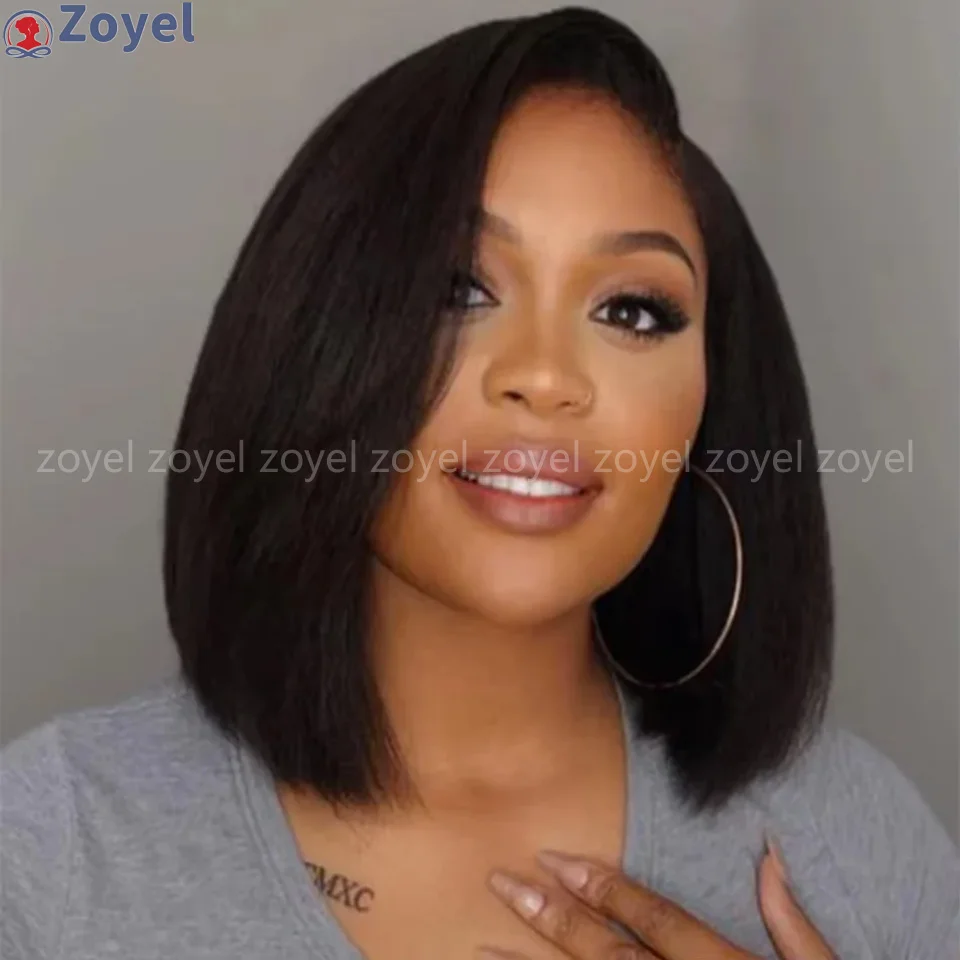

Yaki Kinky Straight Accessories for women Short Bob Wigs Transparent Glueless Preplucked Human Hair Ready To Wear Wig For Women