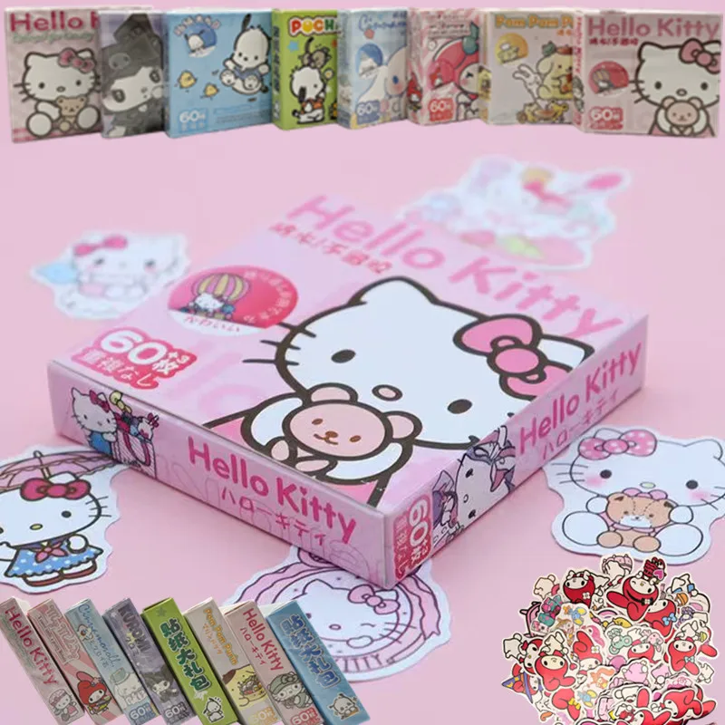 63Pcs Sanrio Hello Kitty Cinnamoroll Kuromi Kids Sticker For Laptop Phone Diary Cute Cartoon Waterproof Anime Sticker Child Toy