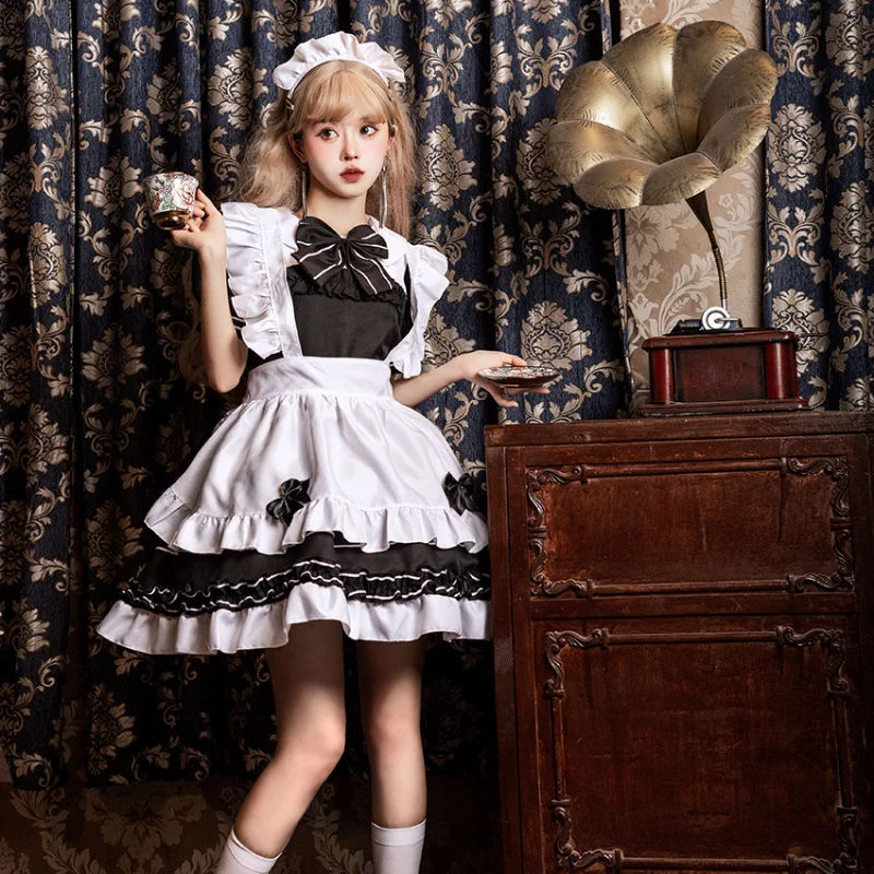 Gothic Lolita Meid Jurk Cosplay Kostuum Vrouwen Zwart Wit Zoete Koffie Serveerster Roleplay Party Dress Maind Anime Cosplay