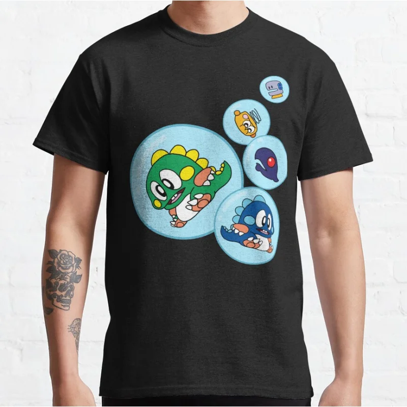 

80s Vintage Kawaii dinosaur Japan Arcade game Bubble Bobble Retro Cute Dragon graphic t shirts large size S-6xl tops