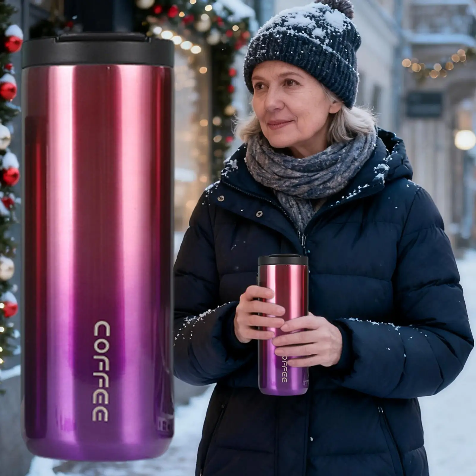 كوب سفر معزول بجدار مزدوج كوب من الفولاذ المقاوم للصدأ زجاجة حرارية خارجية للمدرسة والأعمال والسفر والرياضة والمنزل وصالة الألعاب الرياضية الخارجية