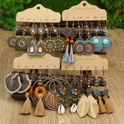 Vintage Bohemian Colorful Drop Earrings Women Mixed Designs Wholesale Turquoise Geometry Feather Winding Tassels Party Gifts