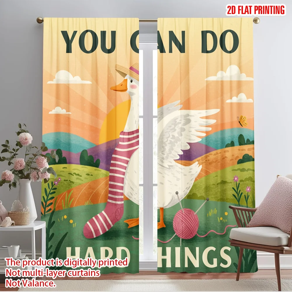 

2pcs 2D flat printing Party Curtain Goose Knitting Motivation Fabric Without Electricity Festive Curtains Use for Living Room