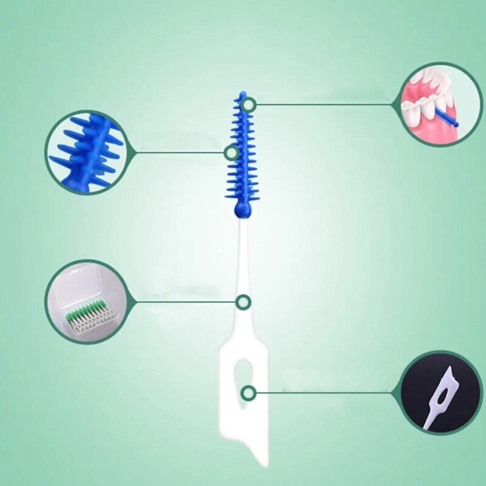 

160 шт./кор., мягкая силикагель, межзубная щетка, зубная щетка, массажная зубная нить, синий/зеленый инструмент для чистки, зубочистка, нить