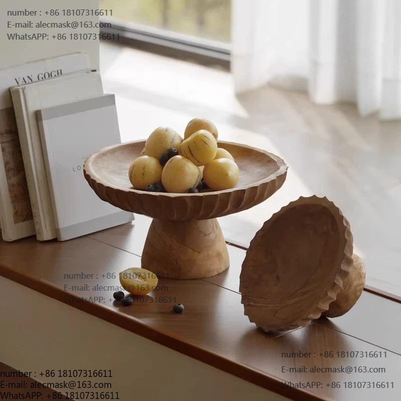 

Silent wind retro solid wood fruit plate ornament living room coffee table household high-footed fruit