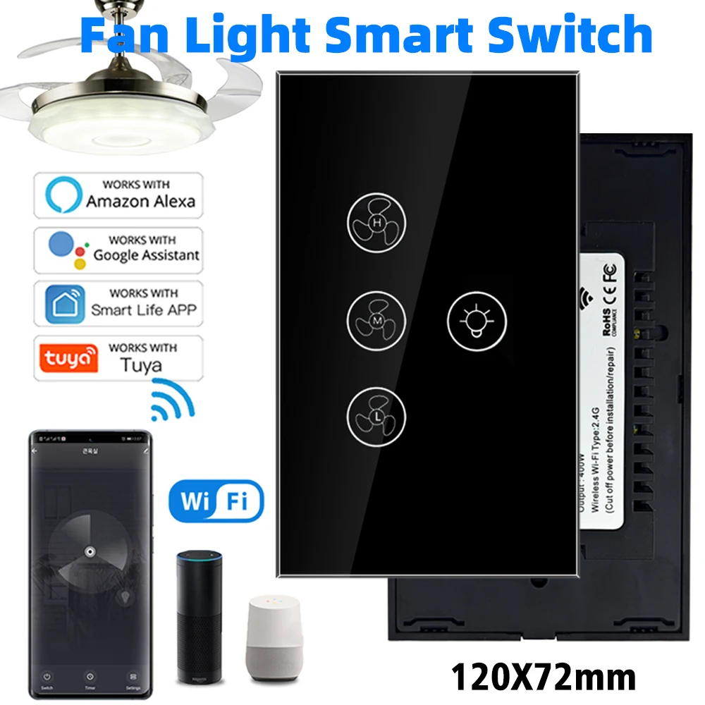 Smart Wifi Fan Light Switch Ceiling Fan  Remote Various Speed Ajust Voice Control Google Home Alexa Neutral Wire