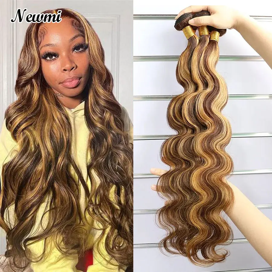 

P4/27 Body Wave Bundles Highlight Deep Wave Curly Human Hair Bundles Honey BlondeWet and Wavy 8 to 30 Inch Hair Bundle 1 3 4 Pc