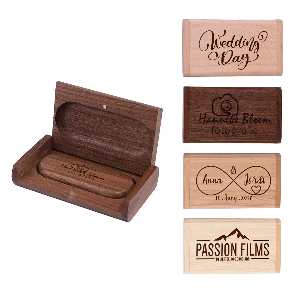 TYPE-C Wood USB Flash Drive 128GB Free Custom Logo Memory Stick Wooden Box Pen Drive 64GB Creative Wedding Gifts Pendrive 32GB