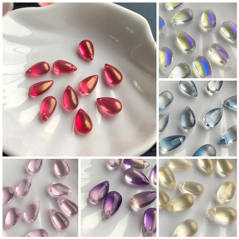 20pcs 15x8mm Teardrop  Colors Crystal Perforated Glass Top Loose Pendants Beads for DIY Jewelry Making Earring Discoveries