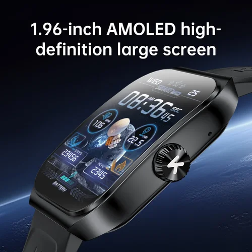 Imagen 2 del producto KUMI KU7 relojes inteligentes 1,96 ""pantalla Amoled 100 + modos deportivos NFC IP68 impermeable Bluetooth llamada salud monitoreo del sueño SOS