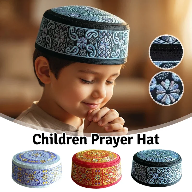 New Boys Muslim Men Prayer Cap Hat Embroidery Saudi Arabia Islamic Hat Cap Kids Headscarf Topkippot Turban Leisure Saudi Cap