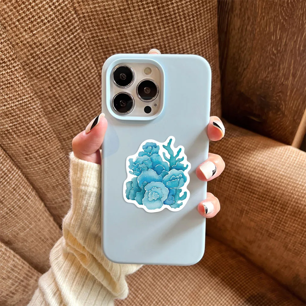 50Pcs Ins Wind Blue Silver Ocean Stickers THE Coastal Aesthetic Cartoon Stickers For Laptops Luggage Skateboards Scrapbooks