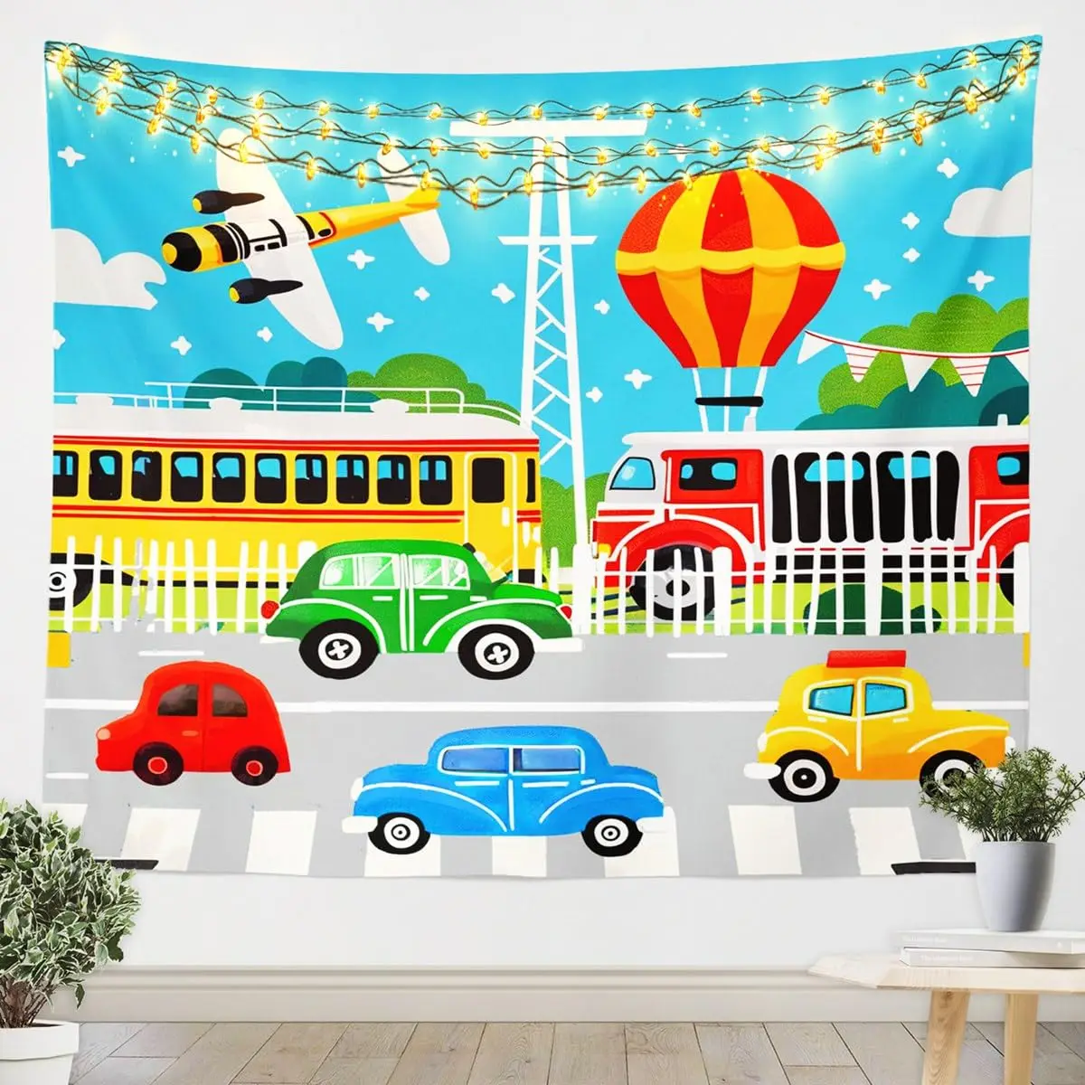 Colorful Cars Tapestry Cartoon Car Tapestry Airplane Wall Hanging Funny Tapestries For Men Boys Bedroom Living Room College Dorm