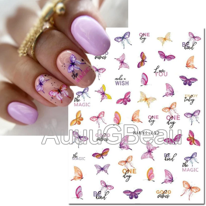 

Nail Art 3d Back Glue Stickers Pink Purple Butterflys Decals Nail Decoration Salon Beauty