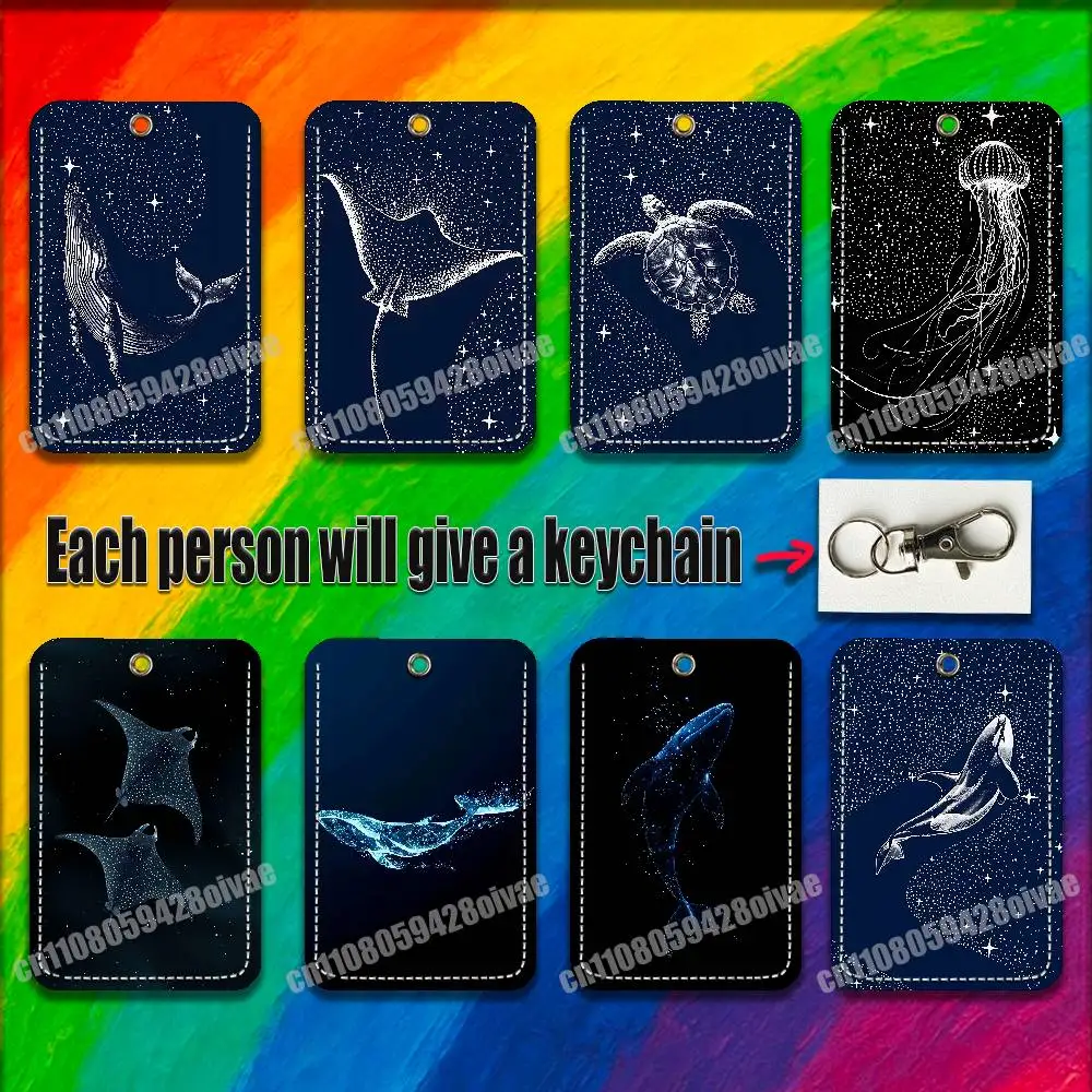 

Shark Sea Turtle Manta rays Star Map For ID Clips Credit Bank Access Water Card Holder Cover Decoration Bag Key Keychain