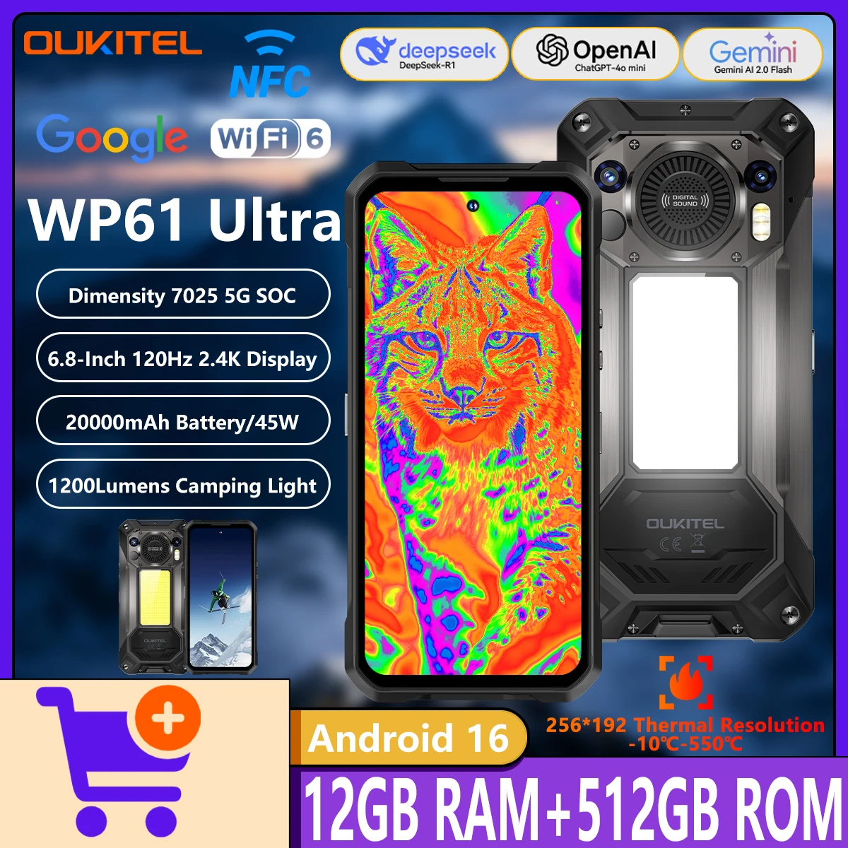 �y�Z�[�����zOUKITEL WP61 �E���g���T�[�}���r�W���� ���M�b�h�t�H�� Dimensity 7025 5G 1200���[�������C�g 12GB+512GB 6.78�C���` 120Hz 20000mAh Android 16