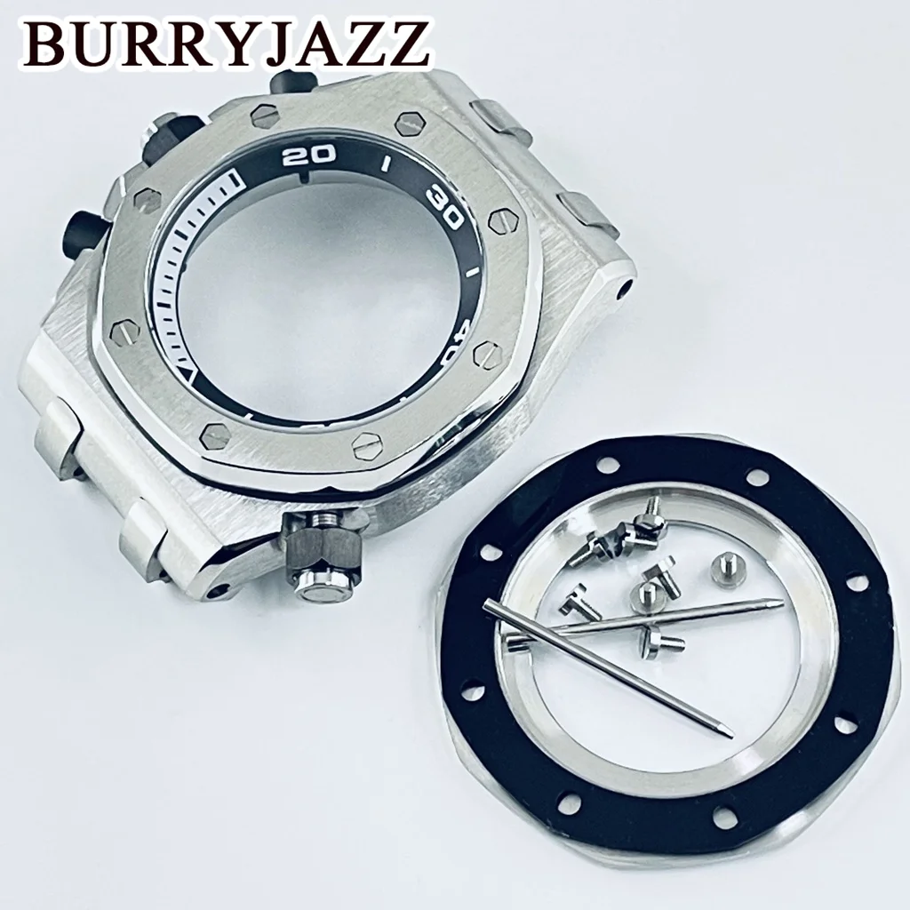 BURRYJAZZ 42 мм серебряный корпус VK63 кварцевые часы с хронографом VK63A Coaetd стеклянный корпус для часов