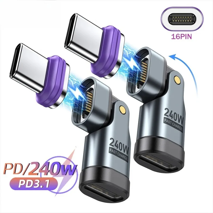 

240W Magnetic USB C Adapter 16Pin USB-C to Type C Fast Charge Cable USB C Female Converter for Samsung iPhone Xiaom Macbook