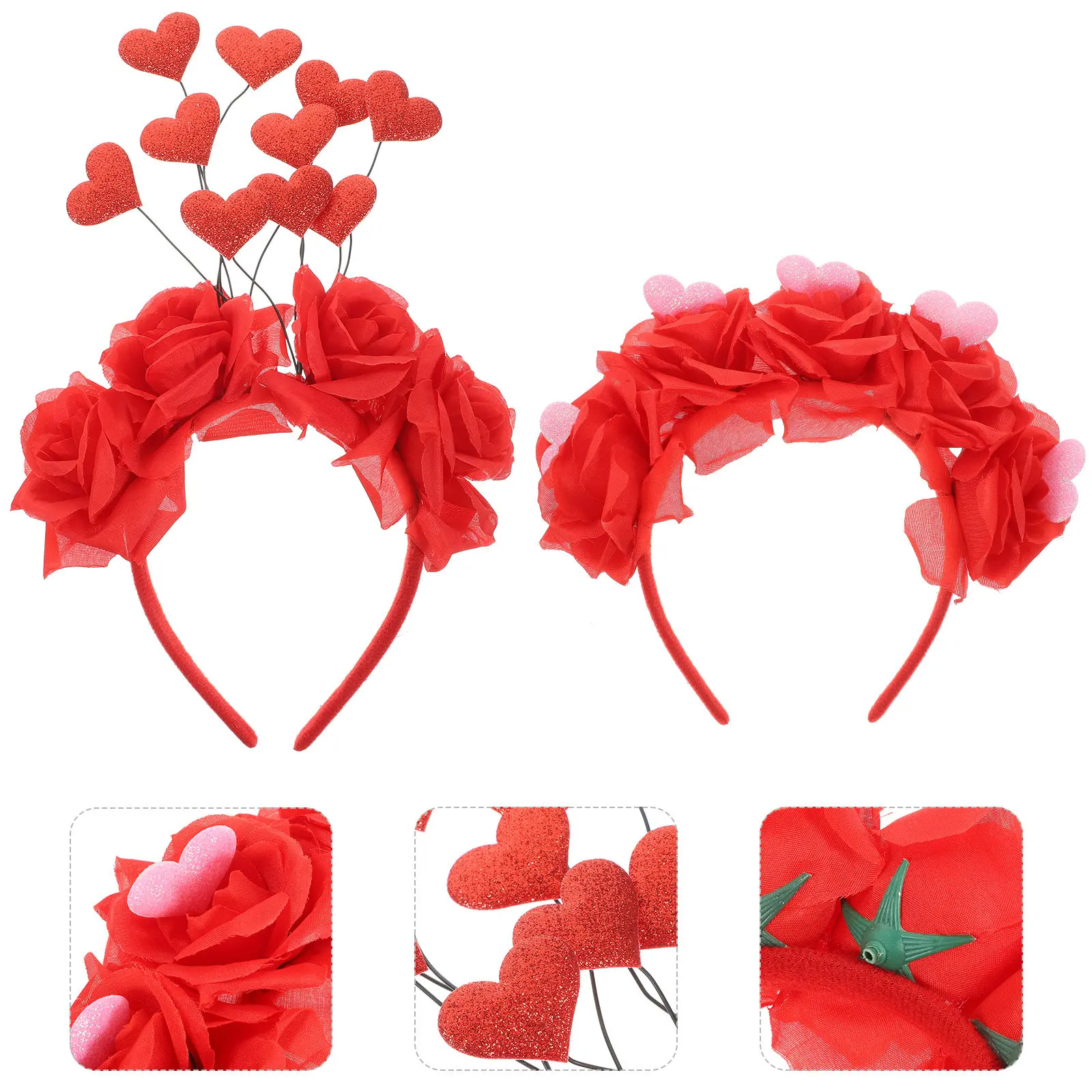 

2 шт. повязки на голову ко Дню святого Валентина для взрослых, повязки для волос с сердечками и цветами, головные уборы для свадебных вечеринок, романтический праздничный подарок, повязки на голову для взрослых