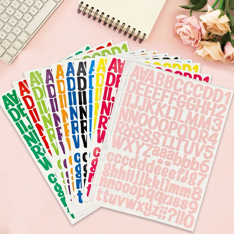 

12 Sheets Colorful English Letters Stickers Aesthetics Decoration Water Cup Diary Album Stationery Waterproof Decals Kids Toys