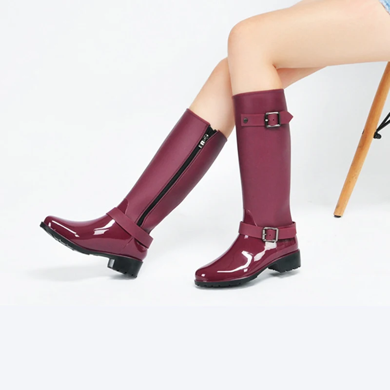 

High-top PVC Rain Boots for Women Fashionable Outdoor Non-slip Waterproof Shoes Thick-soled Zipper Long Tube Waterproof Boots