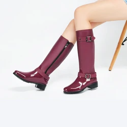 Stivali da pioggia alti in PVC per donna Scarpe impermeabili antiscivolo per esterni alla moda Stivali impermeabili a tubo lungo con cerniera con suola spessa