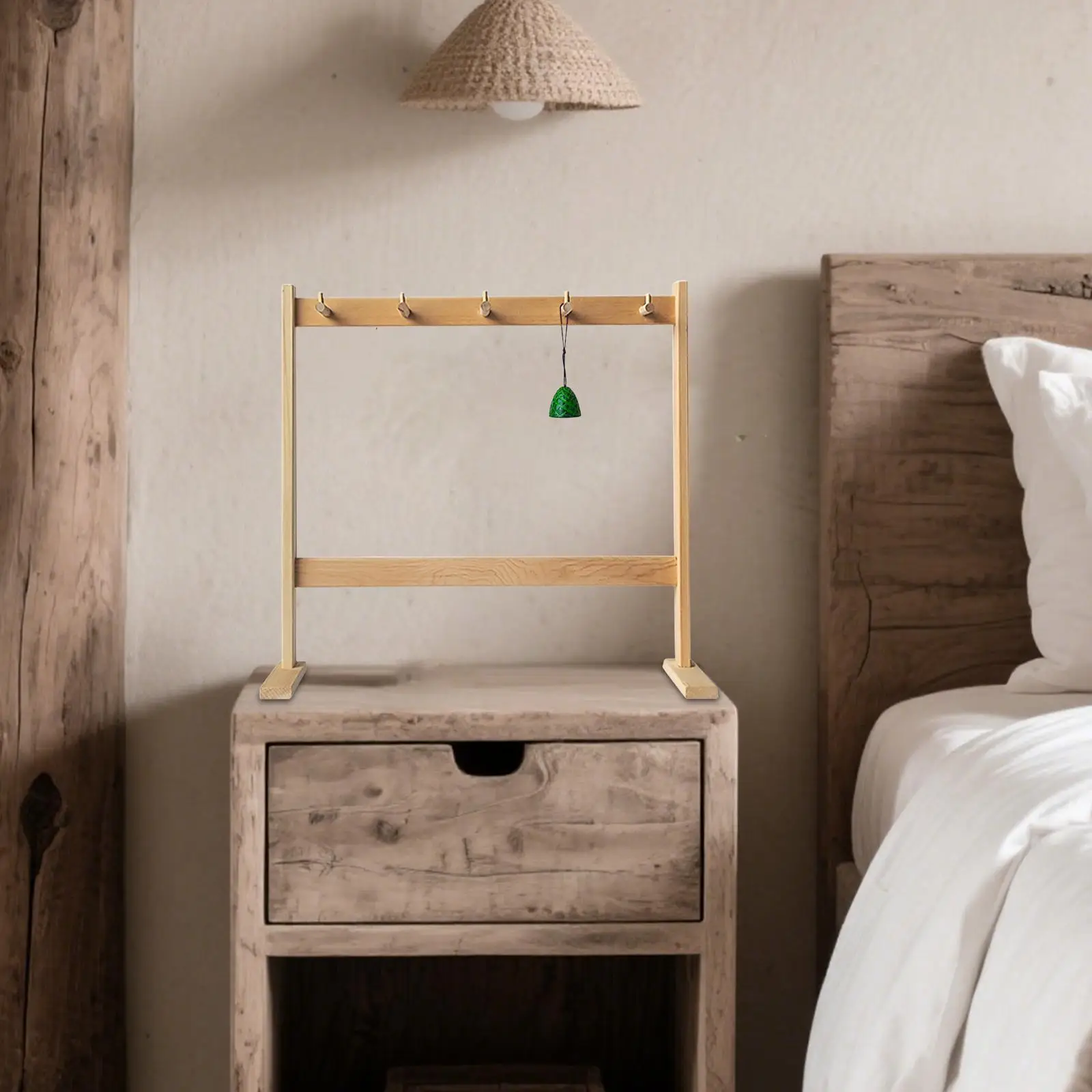 Chime Stand Decorative Solid Wood Chime Holder Gong Stand Wind Bell Display Rack for Exhibition Bedroom Home Meditation Desktop