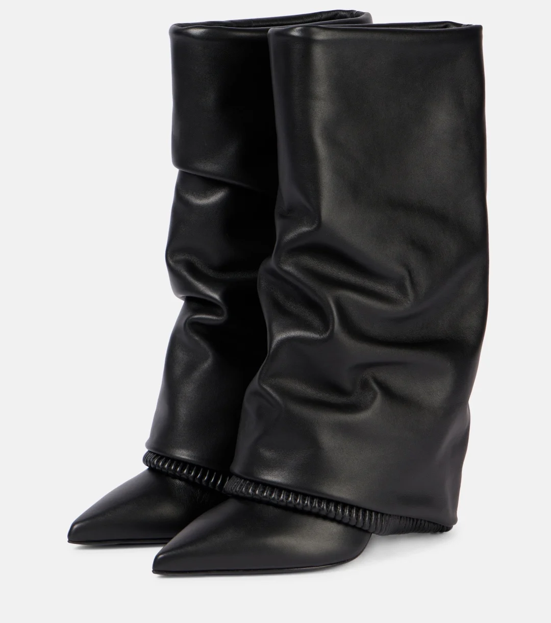 Black Leather Trouser Boots Block Heels Shoes Woman Pointed Toe Dress Short Botines Chelsea Brand Motorcycle Cowboy Botte Femme