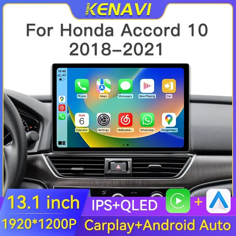 

13,1-дюймовый 8 + 256G 2 Din Android Car Stereo Radio для Honda Accord 10 2018 2019 2020 2021 Мультимедийный видеоплеер Навигация GPS Carplay Авторадио Головное устройство Без DVD с аксессуарами для экрана