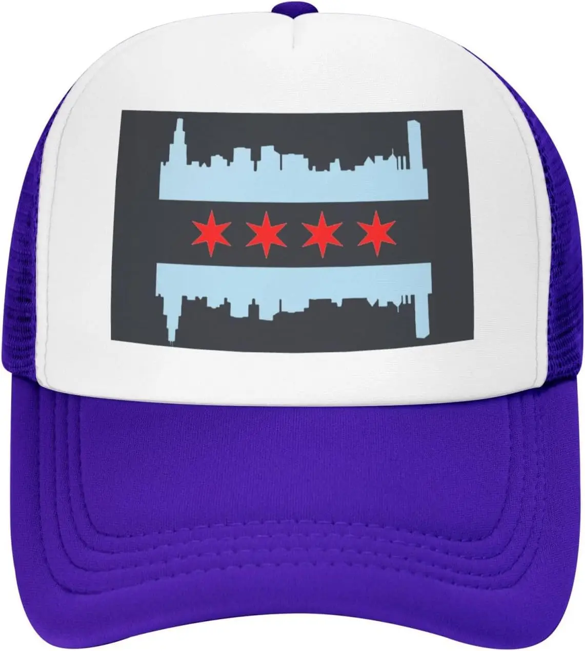 Chicago Flag Skyline Unisex Adjustable Outdoor Adult Mesh Baseball Hat Funny Truck Hat Summer Sandwich Hat for Sun Protection