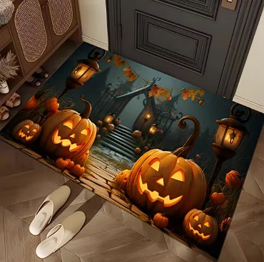Tapis en Velours de Clip Confortable, Thème Halloween, pour Salon, Chambre à Coucher, Polymères de Sol, Doorvirus