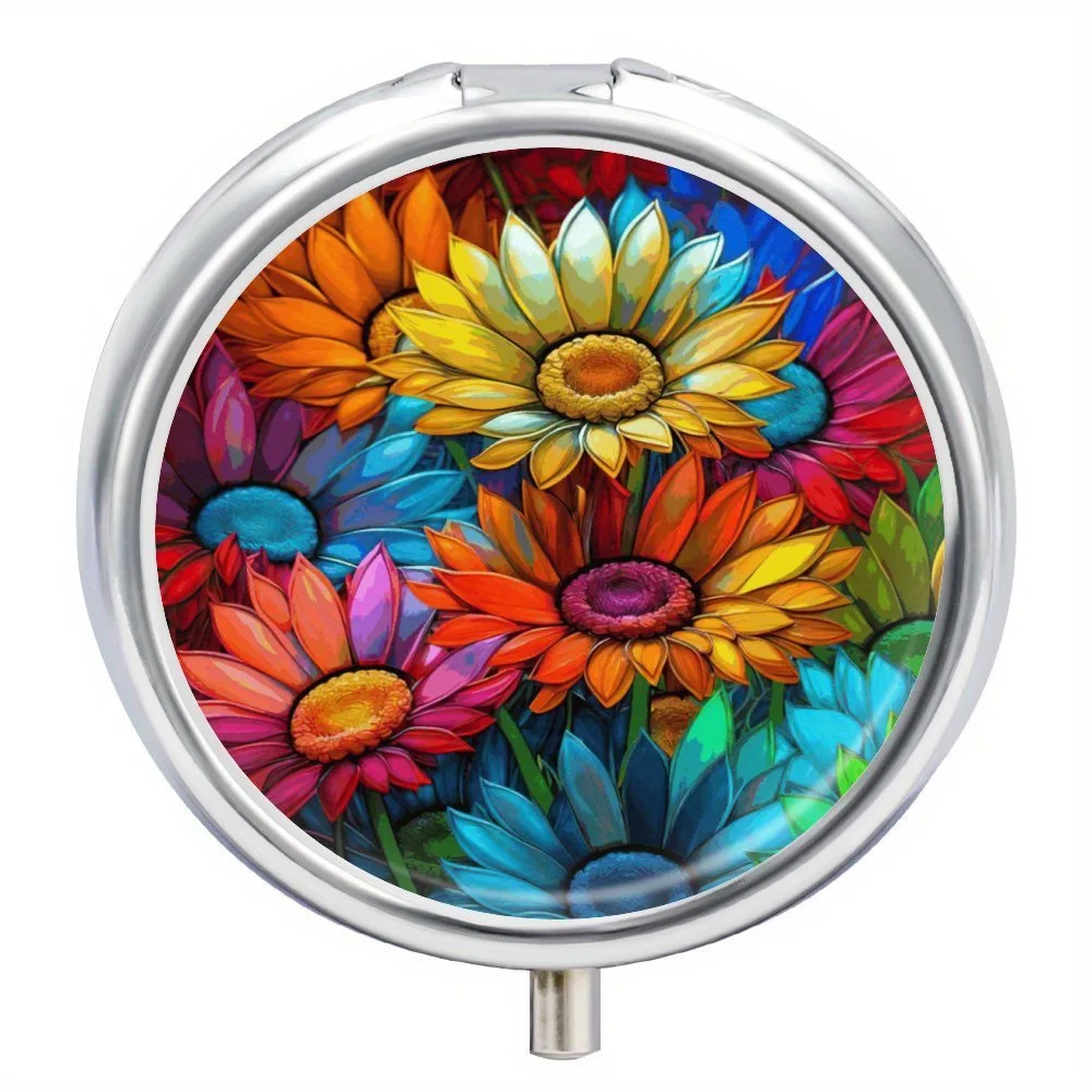 Chrysanthemum-Themed 3-Compartment Pill Box - Compact & Portable Medicine Organizer For Travel, Purse, Or Pocket | Decorative