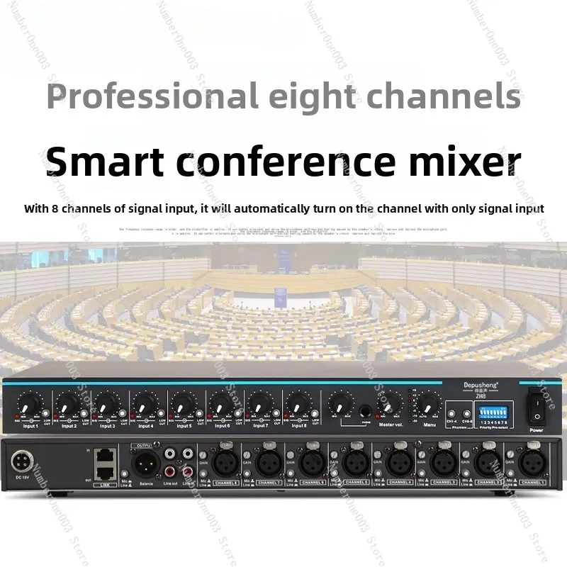 Mezclador profesional Depo Sound ZH8, sala de conferencias multifuncional inteligente de ocho vías con etapa fantasma de 48V