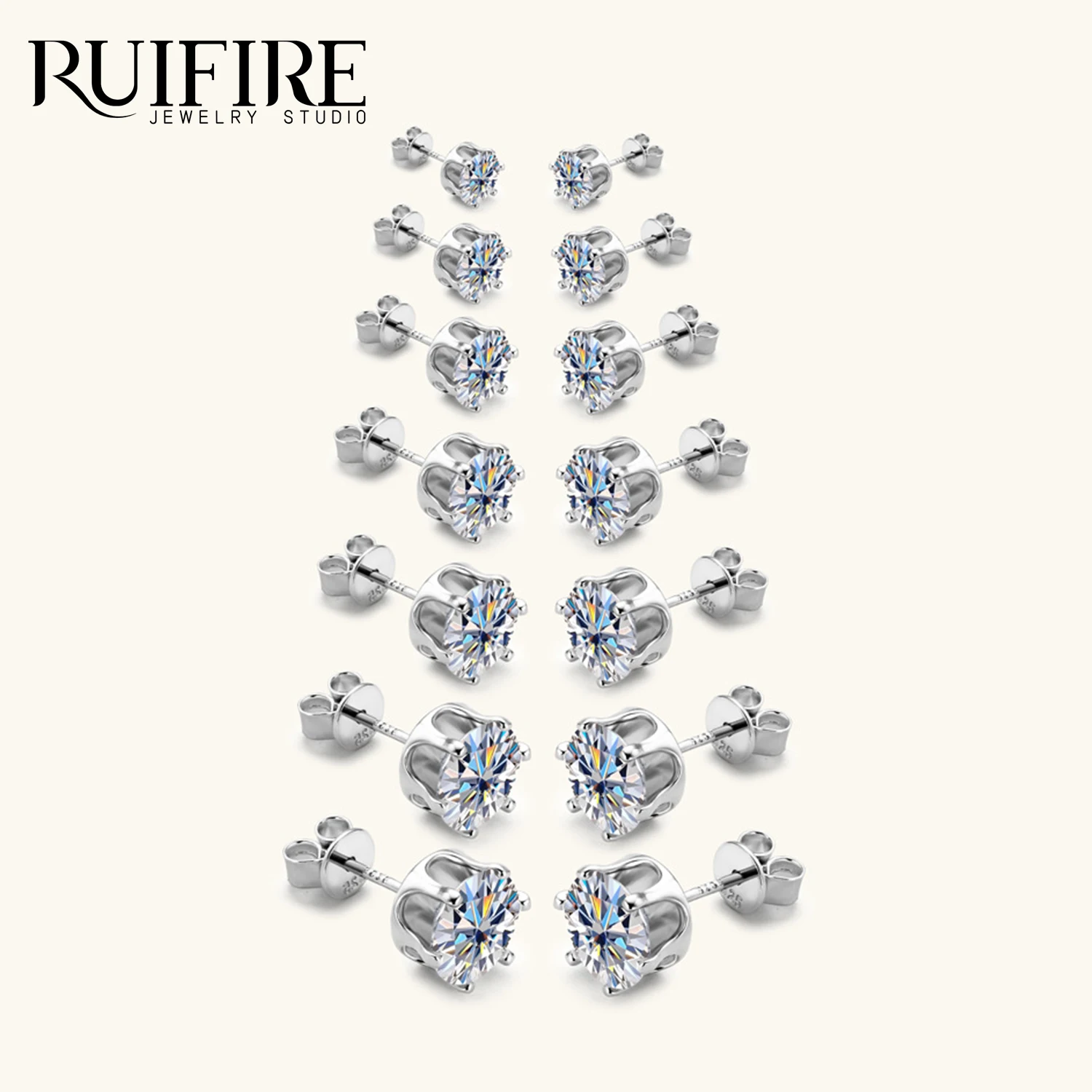 

Серьги-гвоздики RUIFIRE с муассанитом, цвет D, круглая бриллиантовая огранка, 6 когтей, стерлинговое серебро S925, свадебные ювелирные украшения, сертифицирован GRA