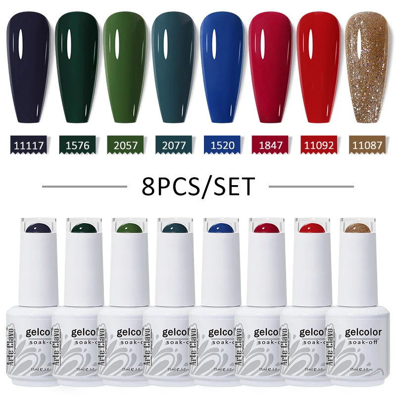 Arte Clavo-Natal Conjunto de esmalte Gel, brilho vermelho verde cores Kit, UV LED Nail Art, Semi permanente Manicure, 10 pcs, 8 pcs, 6 pcs, 4pcs