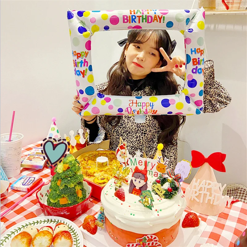 1 Pc 50*59cm Photo Booth Foil Balloons Happy Birthday Photo Frame Globos Birthday Party Decor Supplies Baby Shower Kid Toys Gift