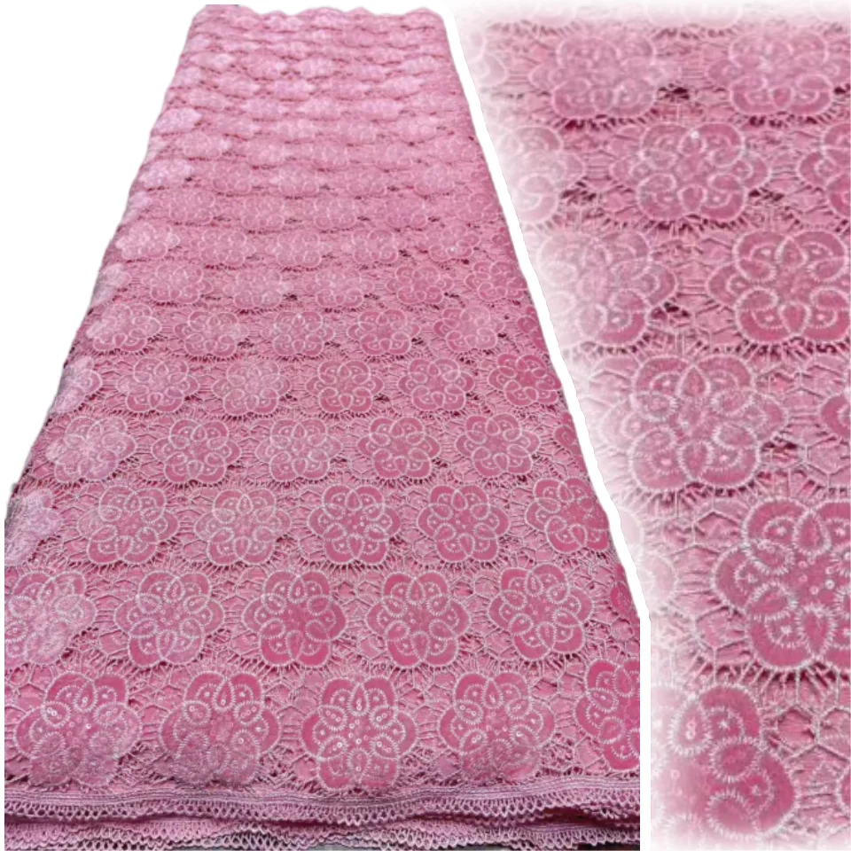 

Розовая ткань, африканская кружевная ткань, 2022, высокое качество, гипюровое кружево, хлопок, ткань с лазерной вышивкой, шнур, кружево для свадебного платья AH1283