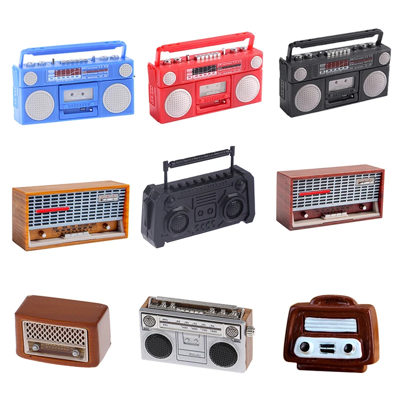 1/12 Dollhouse Miniature Radio Simulation Old-Fashion Retro Radio Model Mini Tape-recorder Doll House Furniture Accessories