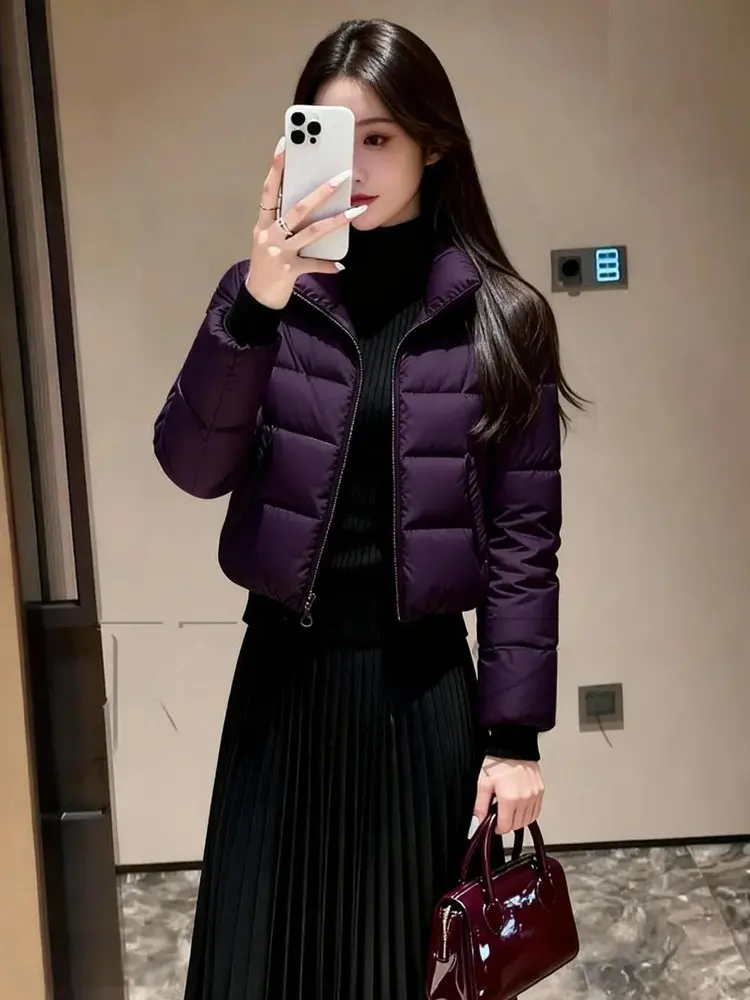 

Retro Style Short Lightweight Cotton Jacket for Women Dirty-resistant Purple Winter New Arrival Fashionable Outerwear