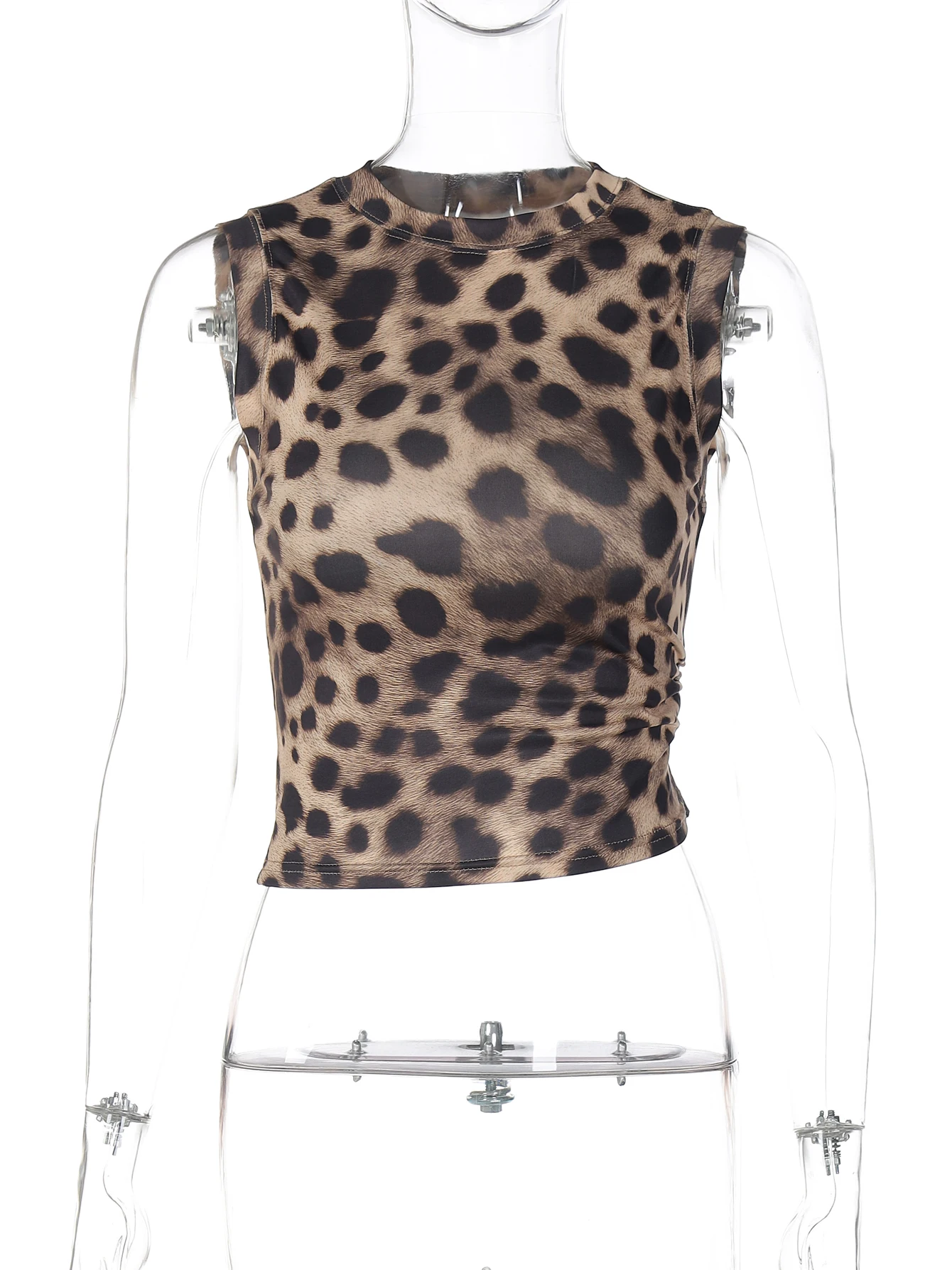 Dulzura الصيف موضة مثير س الرقبة أكمام Shirring ليوبارد تي شيرت مطبوع المرأة عادية تنوعا Y2K ملابس نادي الحفلات #6