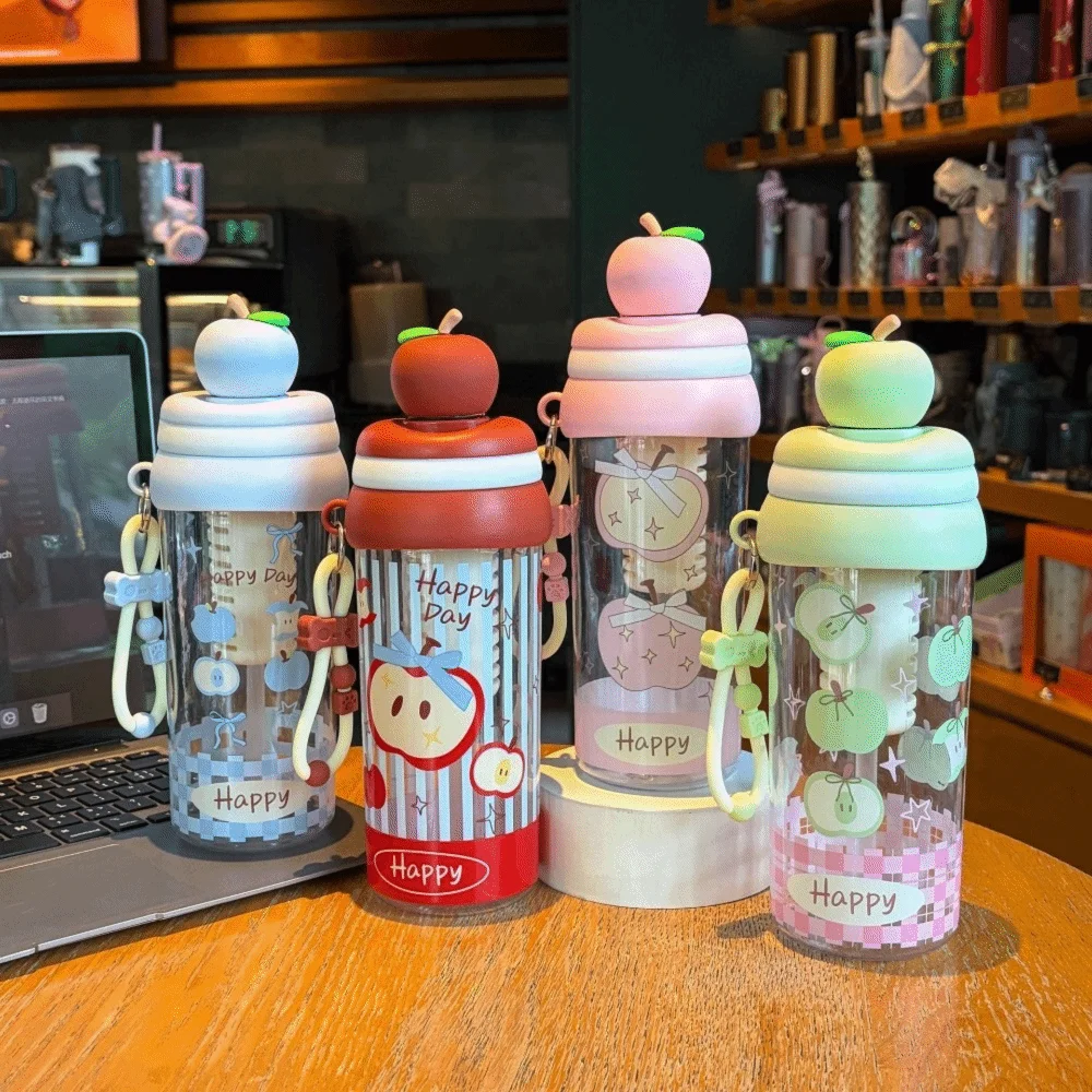Plastic Student Straw Water Bottle with Filter and Straw Fruit Topper Tea-Water Separator Cup Transparent Leak-proof